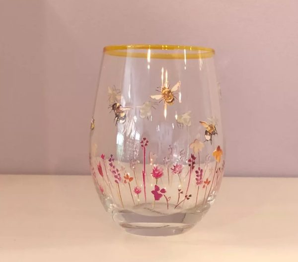 Garden and bee stemless wine glass or tumbler