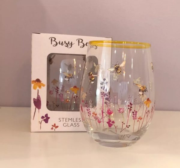 Garden and bee stemless wine glass or tumbler