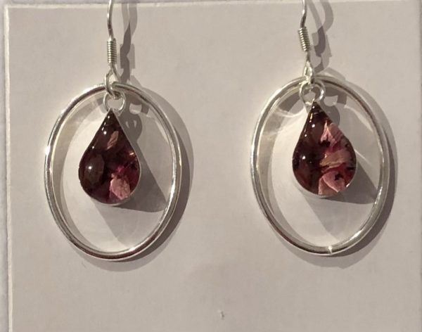 Heather real flower Teardrop Earrings with Silver Surround