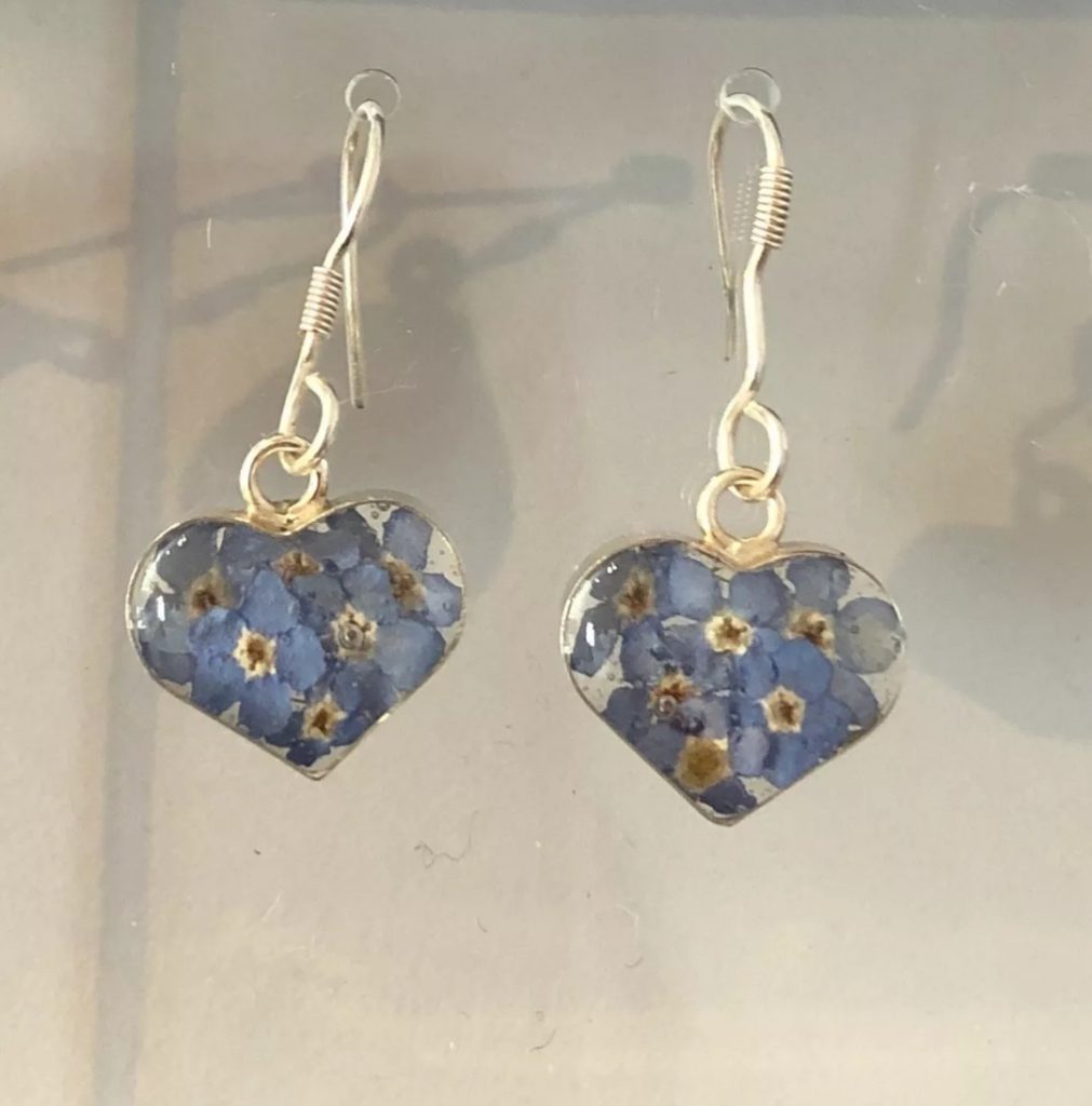 Silver heart forget me not earrings