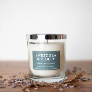 Sweet pea and violet glass jar scented candle