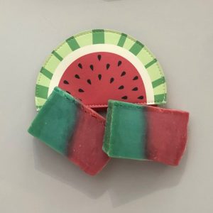 watermelon scented handmade soap slice