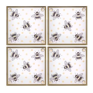 set of 4 glass bee drinks coasters from the Sass & Belle bee collection