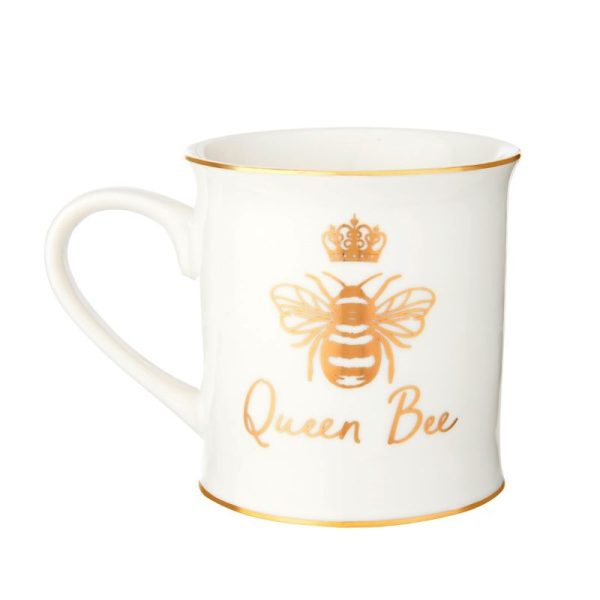 Queen Bee mug from Sass & Belle with gold bee and decorative gold trim and Queen Bee text