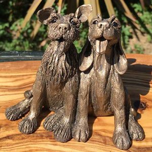 Pair of cheeky dogs Frith bronze sculpture